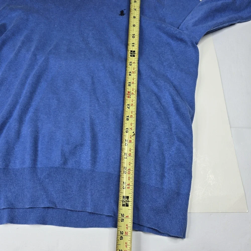 Polo Ralph Lauren Men's Large Pima Cotton V-Neck‎ Knit Sweater Blue Pony Golf